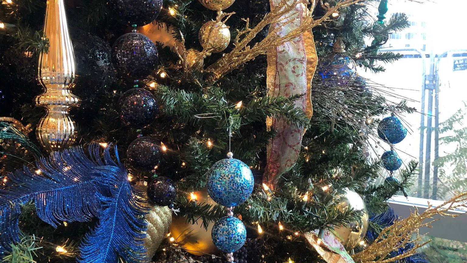 Holiday decor in a commercial lobby